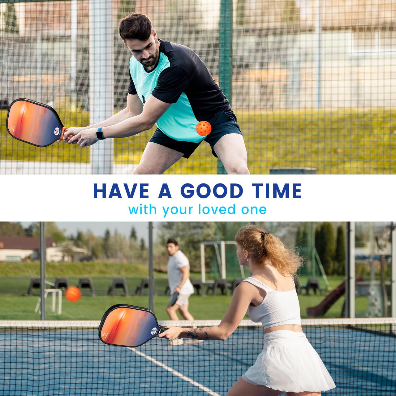 Pickleball Paddles Set of 2 or 4, USAPA Approved Pickleball Paddles Set with 4 Pickleball Balls and Pickleball Carry Bag, Fiberglass Pickle Ball Rackets 2 Pack Gifts for Beginners&Pros(Sunset 2)