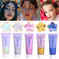 Thumbnail for Face Body Glitter, Hair Glitter Sparkles Chunky Face Glitter Gel for Girls Makeup Singer Concerts Mermaid Festival Sequins Face Paint (White+Silver+Pink+Gold+Blue)
