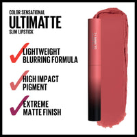Thumbnail for MAYBELLINE Color Sensational Ultimatte Matte Lipstick, Non-Drying, Intense Color Pigment, More Blush, Rose Pink, 1 Count