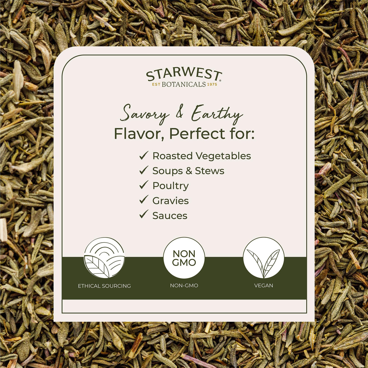 Starwest Botanicals Organic Dried Thyme Leaves - Seasoning Spice for Cooking, Loose Leaf Herb for Tea, Cut & Sifted, Certified Kosher, Non-GMO - Bulk 1 lb Bag