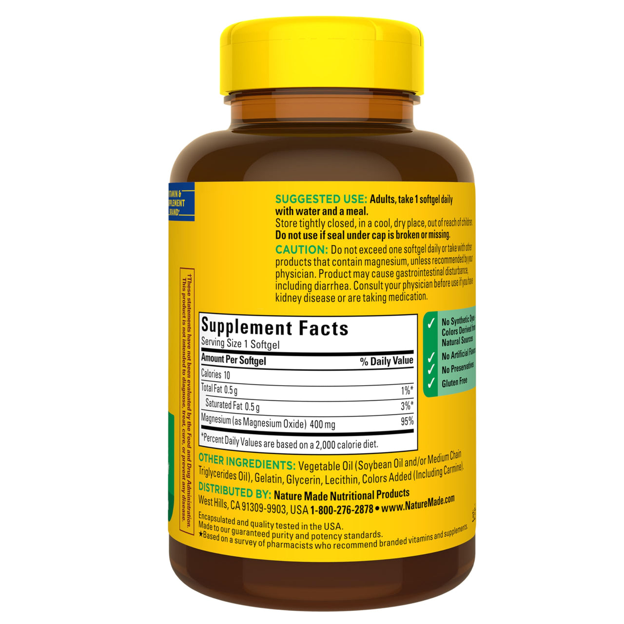 Nature Made Magnesium Oxide 400 mg Softgels, Extra Strength Magnesium Supplements for Men and Women, Support for Muscle, Nerve, Bone and Heart, 110 Day Supply