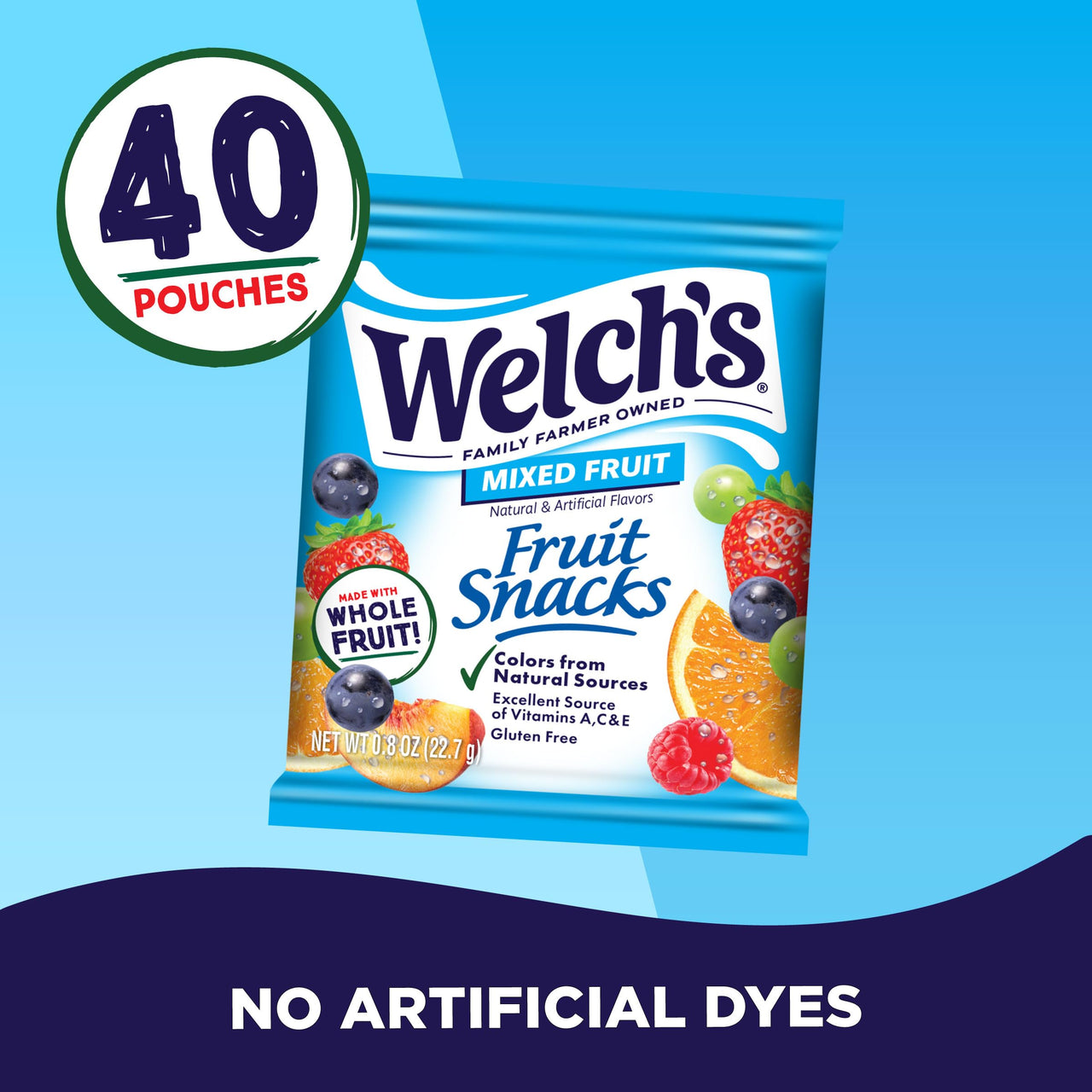 Welch's Fruit Snacks, Mixed Fruit, Bulk Pack, Individual Single Serve Bags, 0.8 oz (Pack of 40)