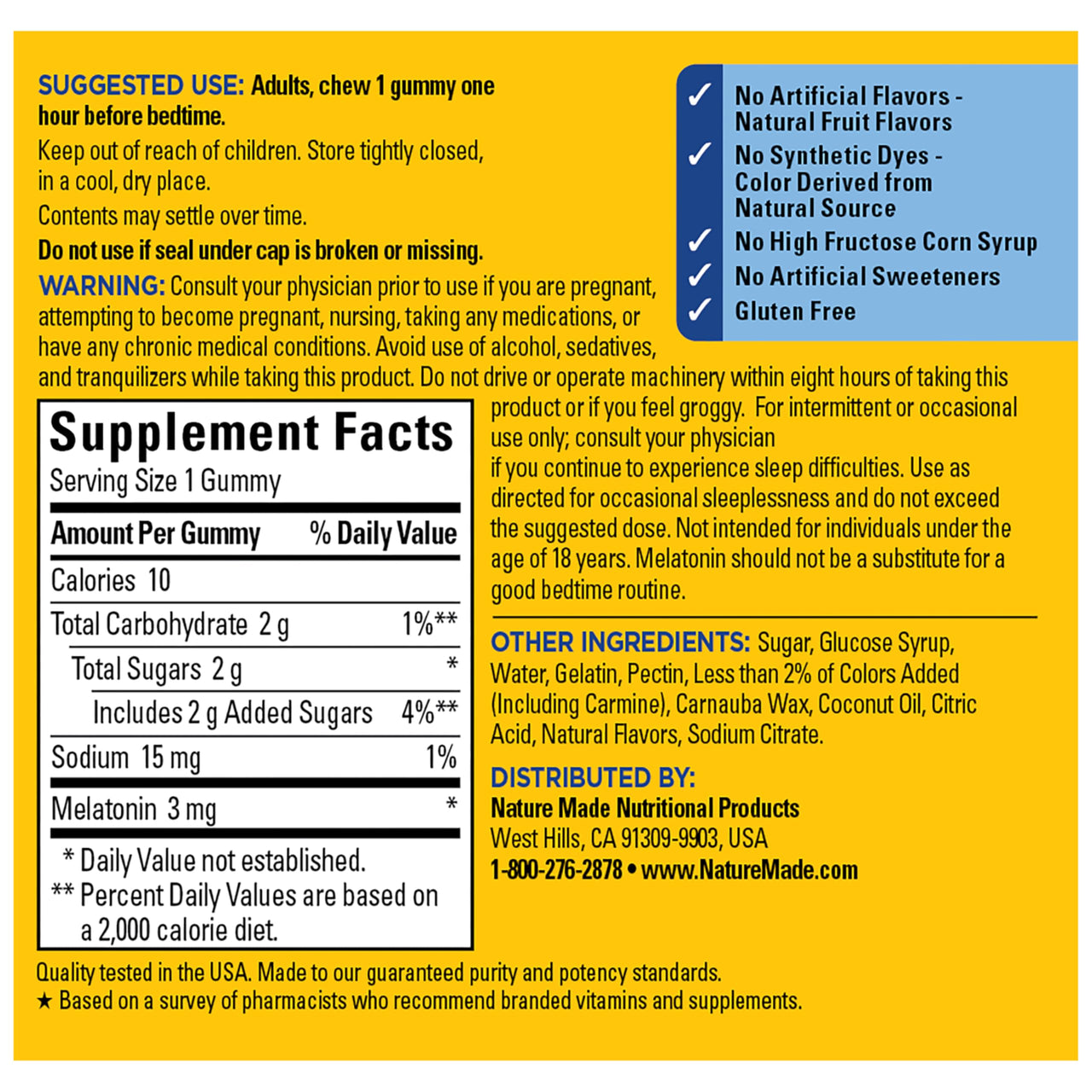 Nature Made Time Release Melatonin 3mg Gummies, 100% Drug Free Sleep Aid for Adults, 60 Melatonin Gummies, 60 Day Supply