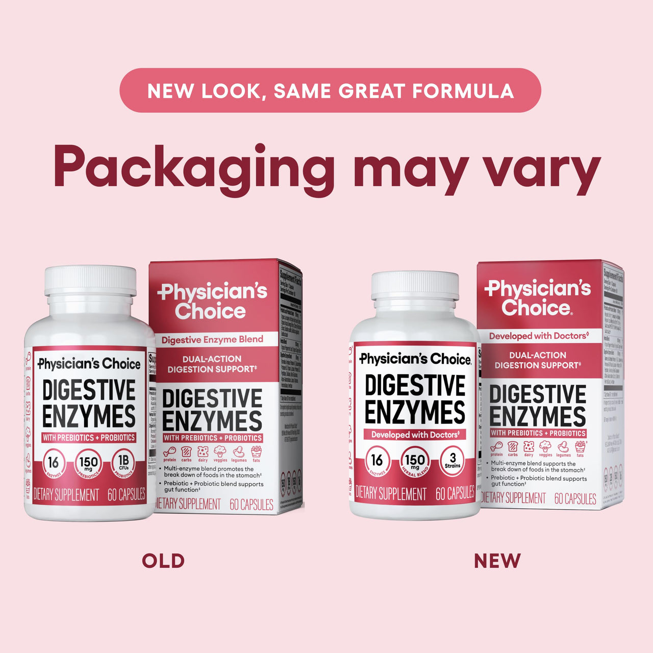 Physician's CHOICE Digestive Enzymes - Multi Enzymes, Organic Prebiotics & Probiotics for Digestive Health & Gut Health - Meal Time Discomfort Relief & Bloating - Dual Action Approach - 180 CT