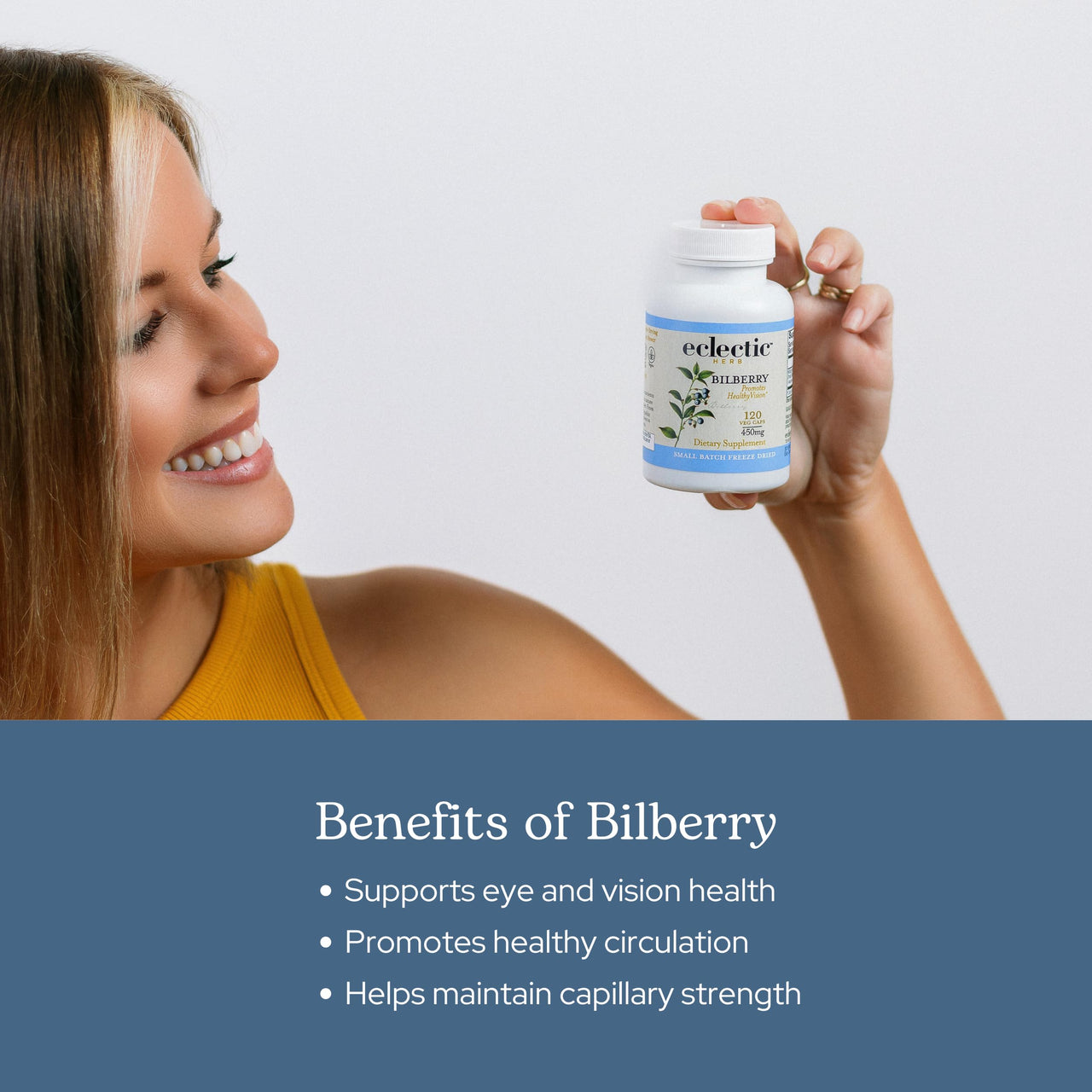 Eclectic Herb - Bilberry Capsules | Vision Health, Cardiovascular Support & Circulation | Superfood Vitamin & Mineral Supplement | Raw, Freeze Dried, Vegan, Non-GMO, Gluten Free (60 CT | 450 mg)