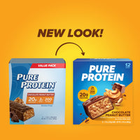 Thumbnail for Pure Protein Chocolate Peanut Butter Protein Bars – 20g Protein, 3g Sugar, 190 Calories (12 count) Low Sugar* High Protein Snack - Gluten Free - Perfect for a Healthy Snack