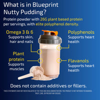 Thumbnail for Blueprint Bryan Johnson Longevity Protein Nutty Pudding - 26g Plant Protein, Non Dairy, 100% Pure Cocoa Powder - Grape Seed Extract - 7.5% Flavanols - Heavy Metal Tested - Vegan, Keto (30 Servings)