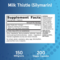 Thumbnail for Jarrow Formulas Milk Thistle 150 mg With 30:1 Standardized Silymarin Extract, Dietary Supplement for Liver Function Support, 200 Veggie Capsules, 66-200 Day Supply