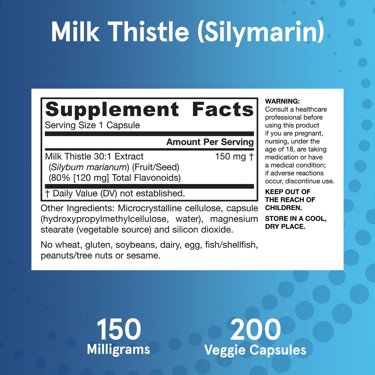 Jarrow Formulas Milk Thistle Supplement 150 mg. 30:1 Milk Thistle Extract Standardized to 80% Total Flavonoids, Dietary Supplement for Liver Function Support, 200 Veggie Capsules, Up to 200 Day Supply