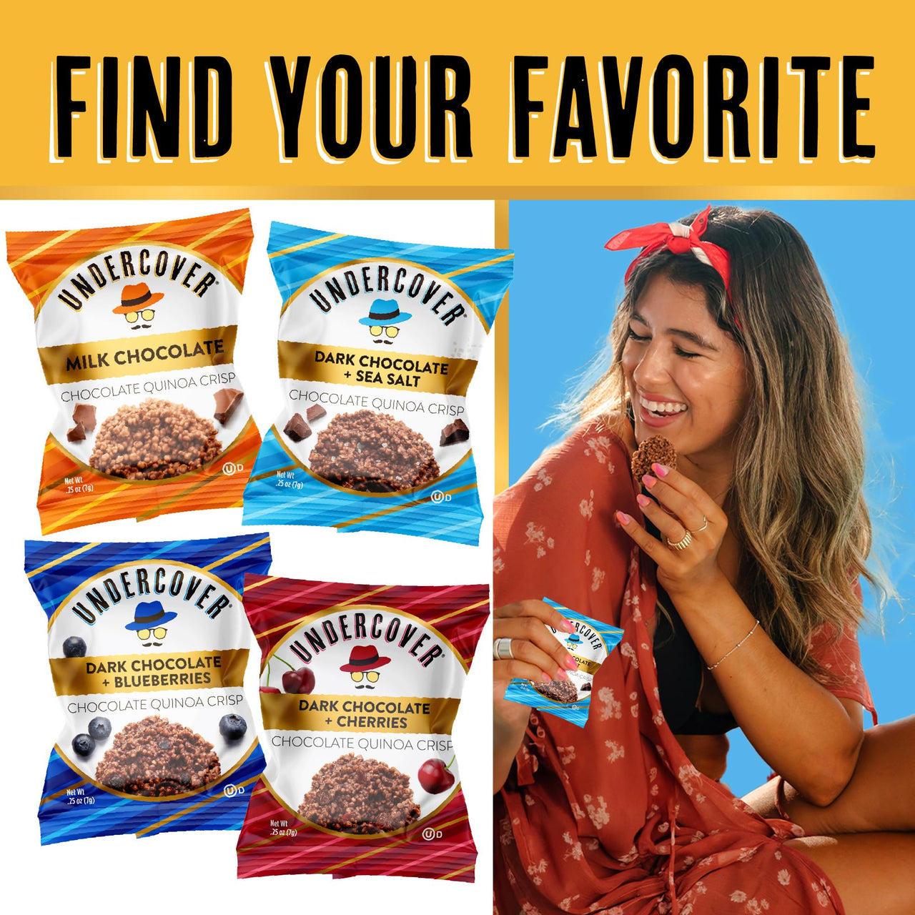 Undercover Snacks Chocolate Quinoa Crisps Snacks - Dark Chocolate + Sea Salt | 70-Count, Individually Wrapped Crisps | Gluten Free, Nut-Free, Allergen Friendly, Kosher, Plant-Based, NOT AIRLINE SIZE
