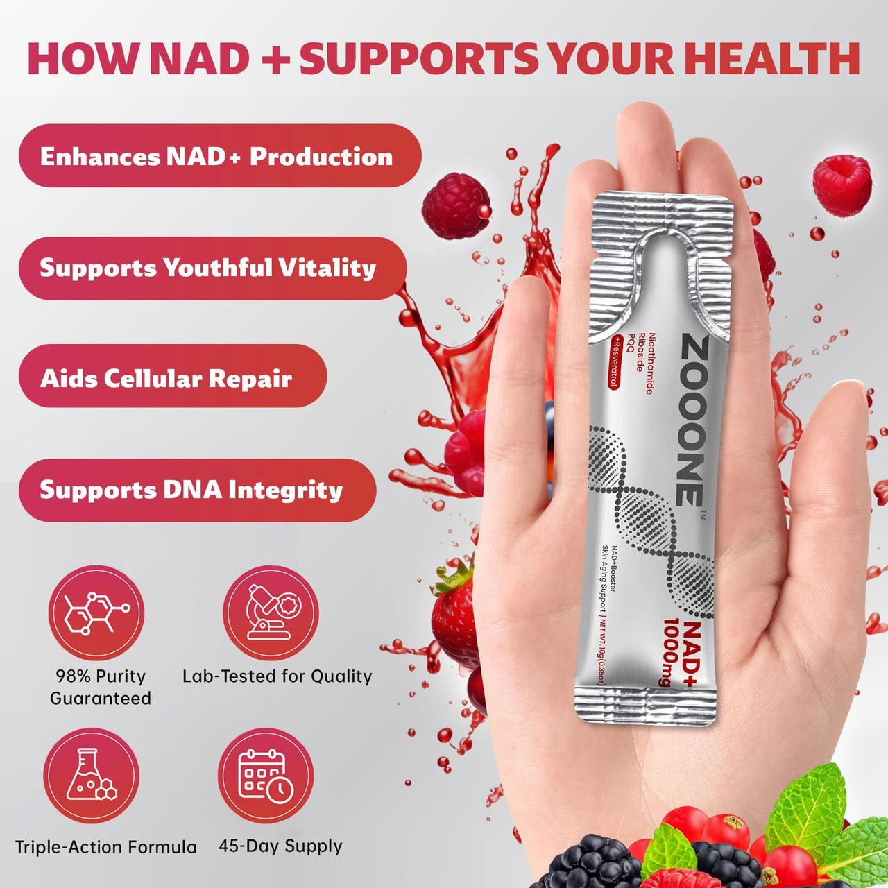 zooone- NAD+ Supplement 30pcs, Premium Nicotinamide Riboside & Resveratrol, DNA Repair & Healthy Aging? Advanced NAD Supplement for Men & Women, Boosts Cellular Energy.