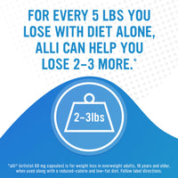 Thumbnail for alli Weight Loss Diet Pills, Orlistat 60 mg Capsules, Non Prescription Weight Loss Aid, 120 Count Refill Pack