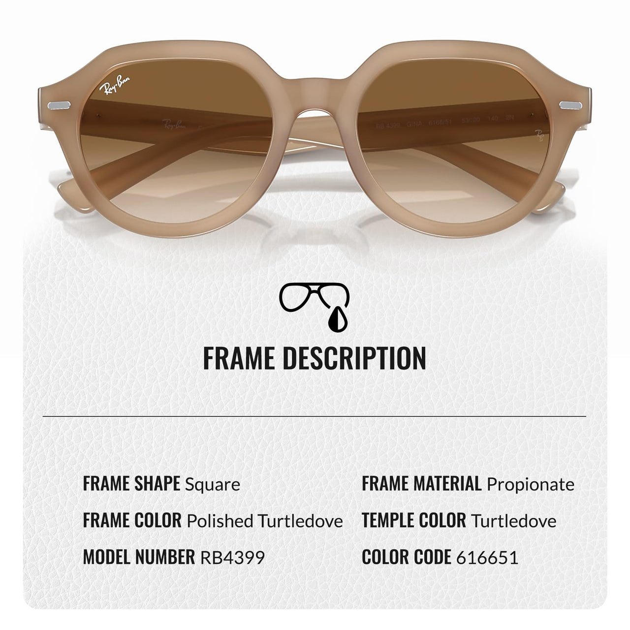 Ray-Ban RB4399 GINA Square Shaped Non-Polarized Sunglasses for Men & Women – Includes Official RAYBAN Eyewear Kit – Ideal Formal & Casual Wear Sunglasses – Brown Lens