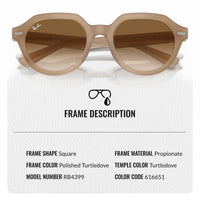 Thumbnail for Ray-Ban RB4399 GINA Square Shaped Non-Polarized Sunglasses for Men & Women – Includes Official RAYBAN Eyewear Kit – Ideal Formal & Casual Wear Sunglasses – Brown Lens