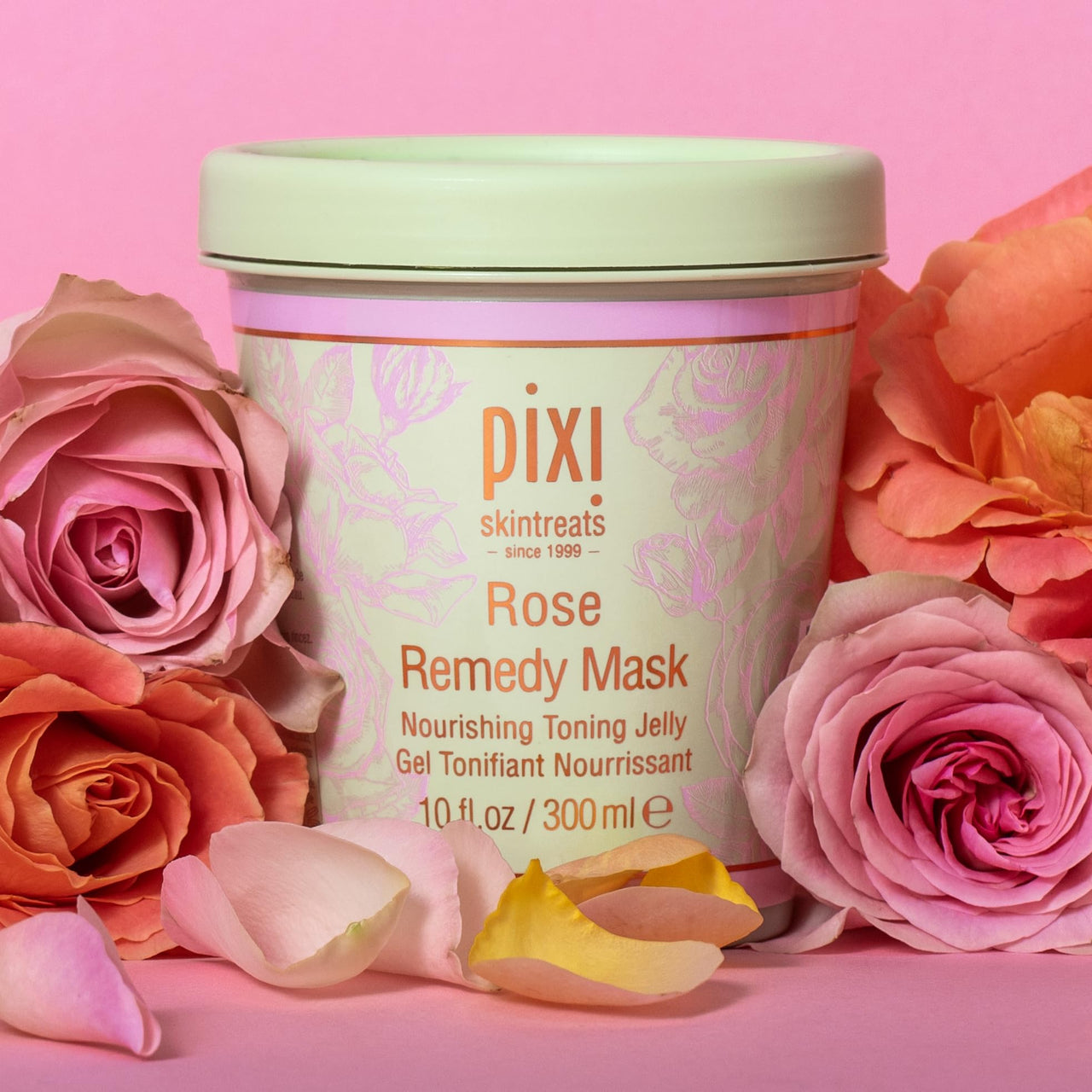 Pixi Rose Remedy Mask | Toning Jelly Face Mask with Rosehip Oil, Cica & Turmeric | Hydrates, Soothes & Restores Radiance | 10 fl oz/300 ml