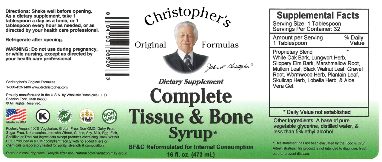 Christopher's Original Formulas Complete Tissue and Bone Syrup – Traditional Herbal Blend to Support Bones, Tissue & Cartilage, Liquid Botanical Formula, 16 oz