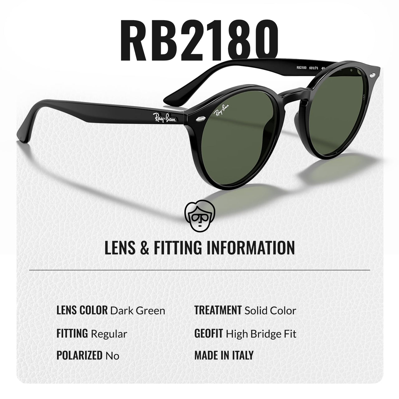 Ray-Ban RB2180 Round Shaped Non-Polarized Sunglasses for Men & Women – Includes Official RAYBAN Eyewear Kit – Ideal Formal & Casual Wear Sunglasses – Dark Green Lens
