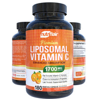 Thumbnail for NutriFlair Liposomal Vitamin C 1700mg, 180 Capsules - High Absorption, Fat Soluble VIT C, Higher Bioavailability Immune System Support & Collagen Booster, Non-GMO, Vegan Pills