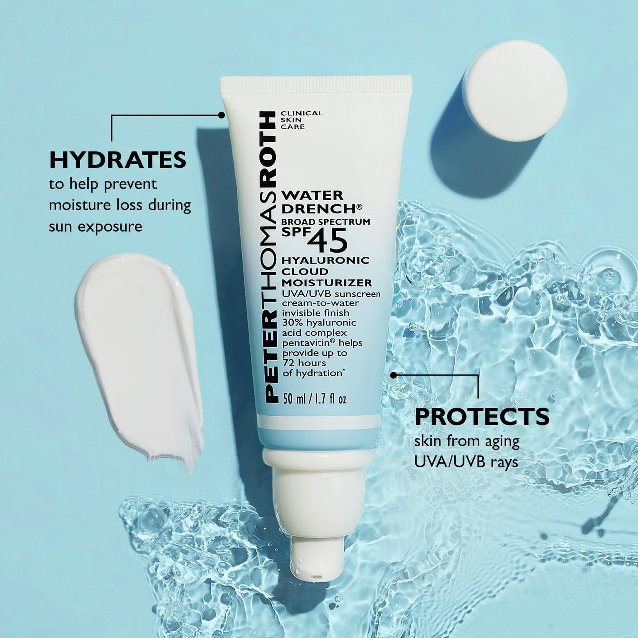 Peter Thomas Roth | Water Drench® Broad Spectrum SPF 45 Hyaluronic Cloud Moisturizer | SPF Moisturizer For Face, Lightweight Sunscreen For Face