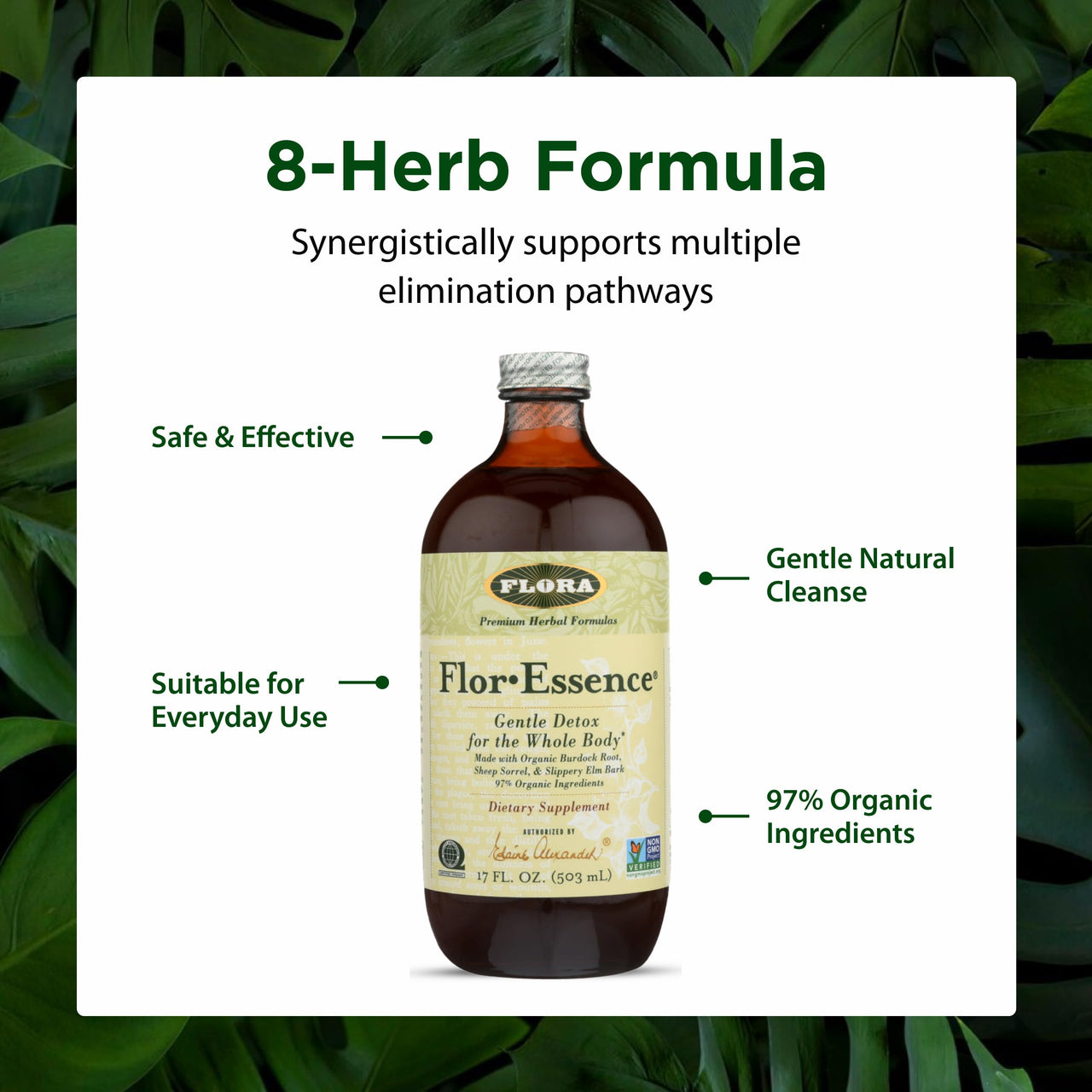 Flora Health Flor-Essence Liquid Tea Blend - Ancient 8-Herb Formula - Natural Full Body Cleanse & Detox - Organic Ingredients - Pure Vegan Formula - Burdock Root, Sorrel, Slippery Elm, Kelp - 500mL