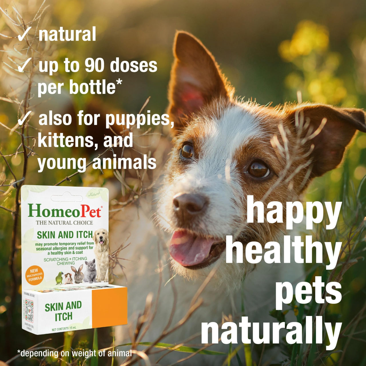 HomeoPet Skin and Itch, Safe and Natural Itch Relief for Dogs and Cats, Coat and Skin Soother for Pets, 15 Milliliters