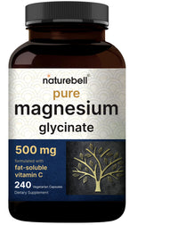 Thumbnail for Naturebell Pure Magnesium Glycinate 500mg, 240 Veggie Capsules | 100% Chelated & Purified – 3rd Party Tested, Vegan Friendly, Non-GMO, Fiiler Free