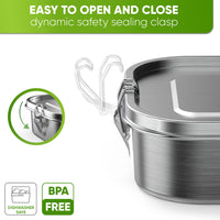 Thumbnail for Blockhütte Stainless Steel Lunch Box for Adults I 47oz I Bento Box 3 Compartments with free Sealing, Leak-Proof Container, Metal Lunchbox for Travel, Work, Eco-Friendly Meal Storage Solution