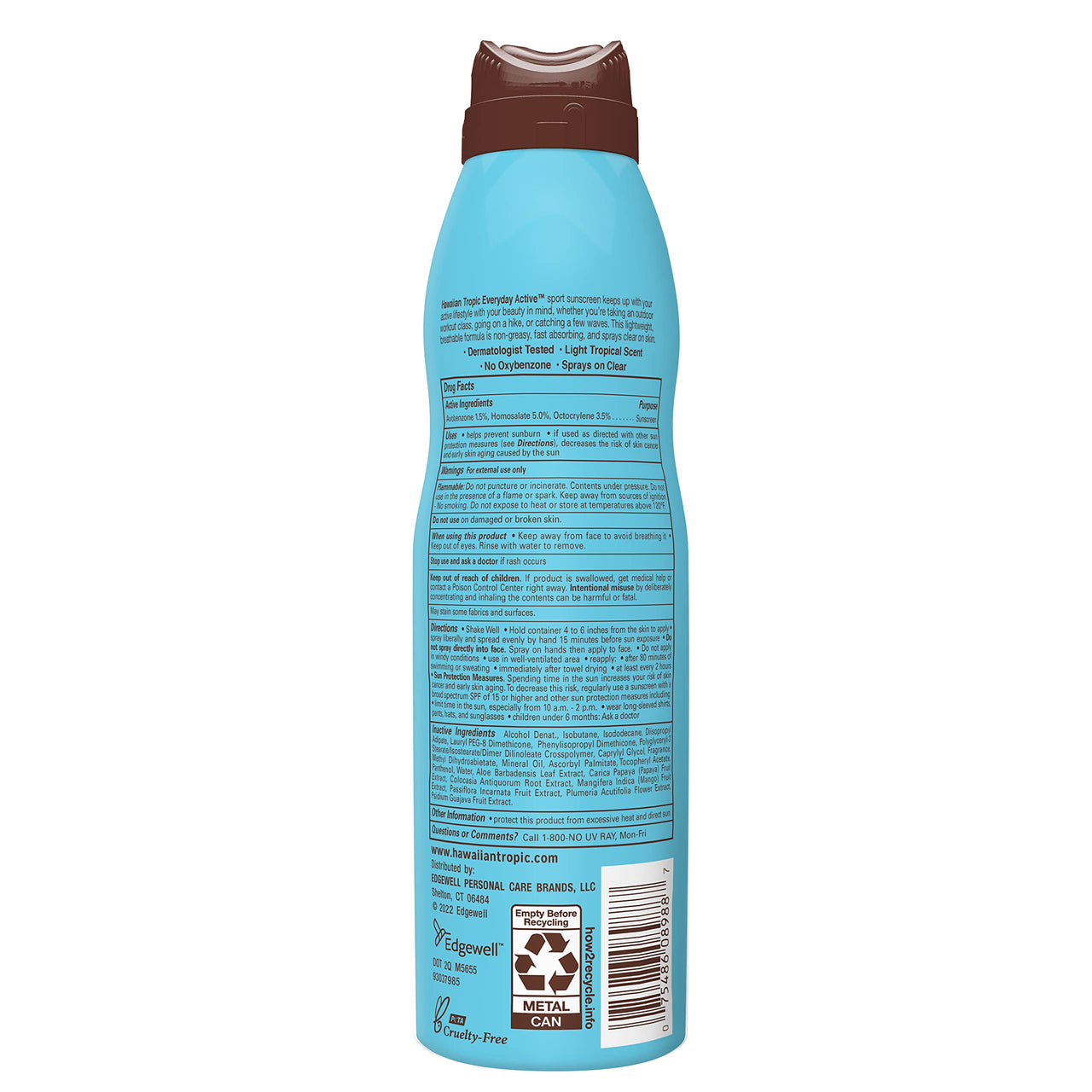 Hawaiian Tropic Everyday Active Clear Spray Sunscreen SPF 15, 6oz | Hawaiian Tropic Sunscreen SPF 15, Sunblock, Oxybenzone Free Sunscreen, Spray On Sunscreen, Body Sunscreen Spray, 6oz (Pack of 2)