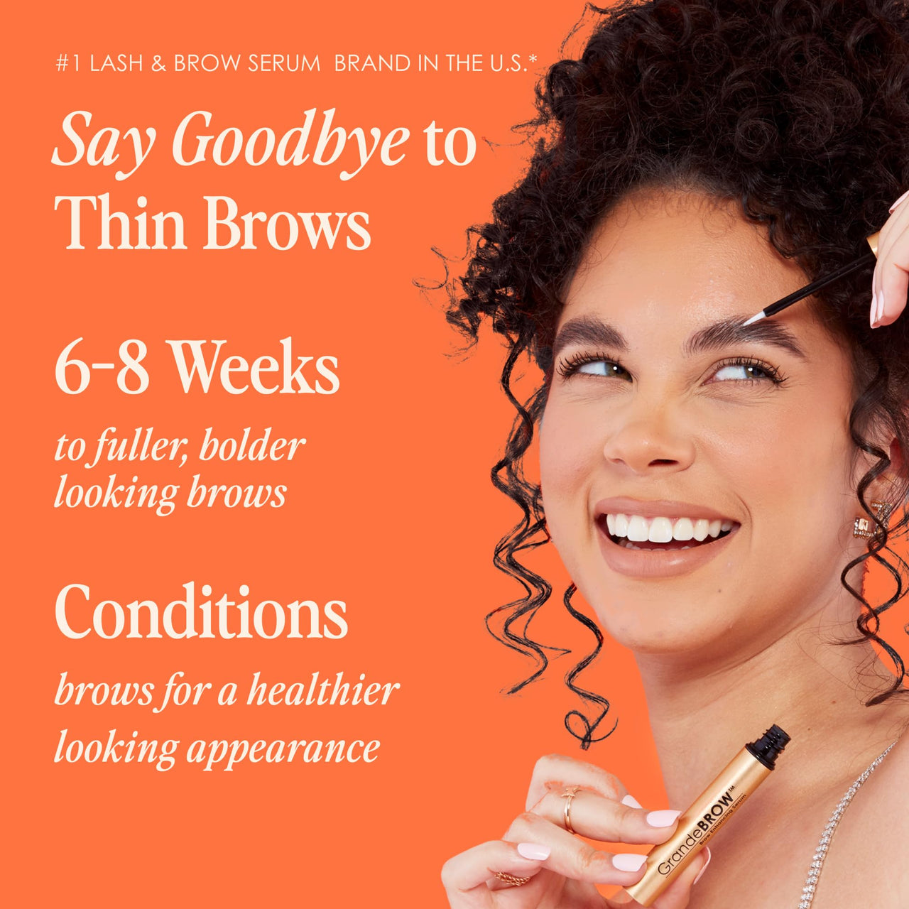 Grande Cosmetics GrandeBROW Brow Enhancing Serum for Fuller, Bolder, Looking Eyebrows - Brow Serum With Vitamins, Peptides, Antioxidants, Amino Acids, Cruelty Free - 4 Month Supply (3 mL)