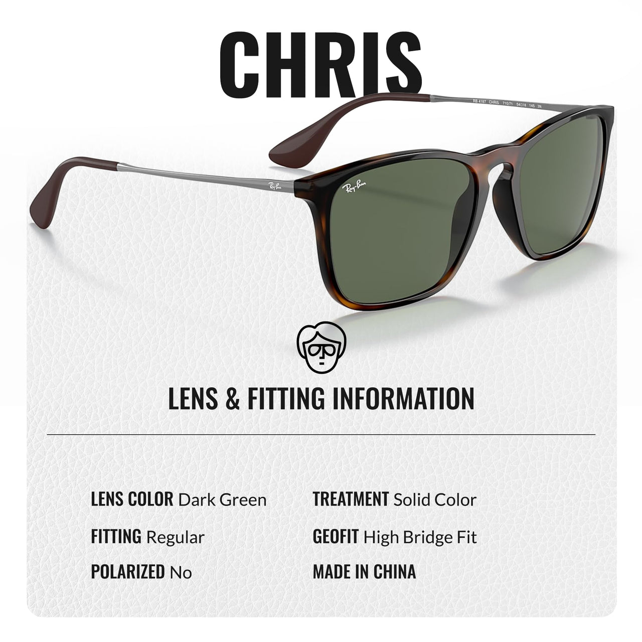 Ray-Ban RB4187 CHRIS Square Shaped Non-Polarized Sunglasses for Men – Includes Official RAYBAN Eyewear Kit – Ideal Formal & Casual Wear Sunglasses – Dark Green Lens