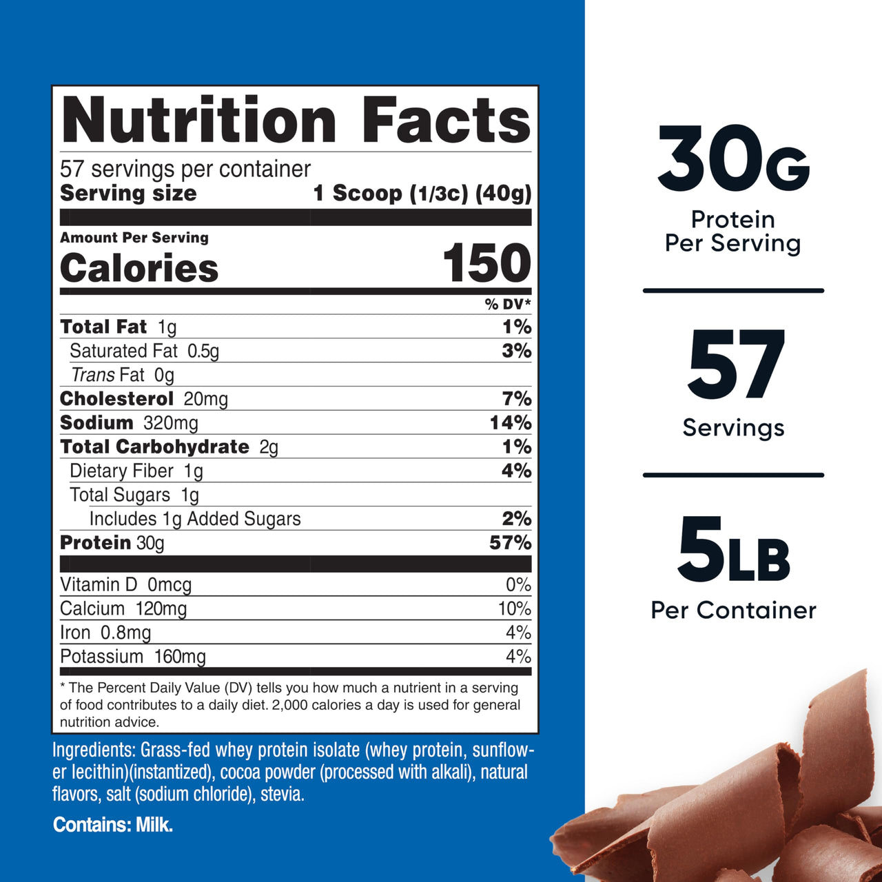 Nutricost Grass-Fed Whey Protein Isolate (Chocolate) 5LBS - Non-GMO, Gluten Free, Natural Flavors