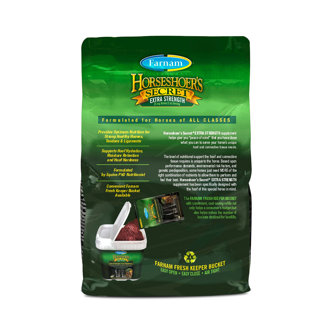 Farnam Horseshoer's Secret Extra Strength Hoof & Connective Tissue Biotin Supplement with Aminos for Strong, Healthy Hooves, Tendons & Ligaments, 7.5 lbs, 60-Day Supply