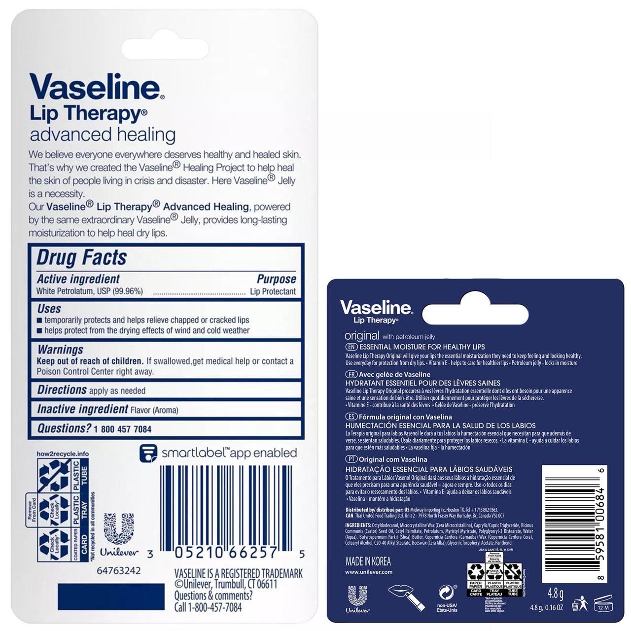 Vaseline Lip Therapy Advanced Healing Lip Balm Tube 12-Pack – White Petroleum Lip Protectant, 0.25 Oz Ea
