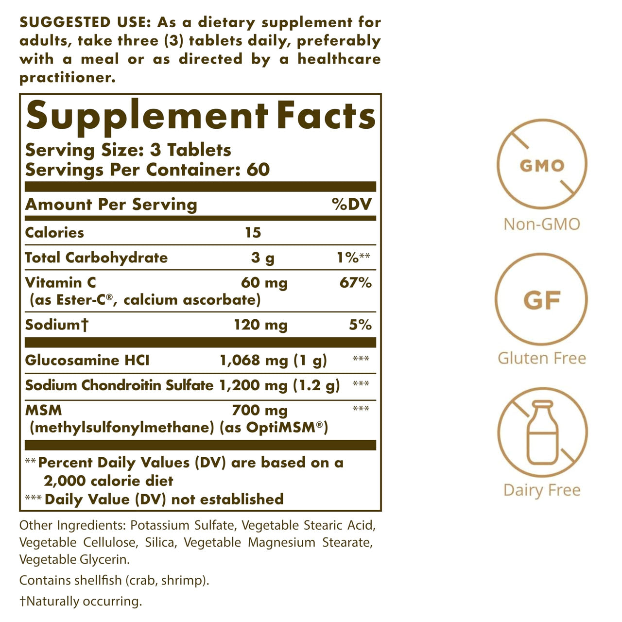 Solgar Extra Strength Glucosamine Chondroitin MSM w/Ester-C, 180 Tablets - Promotes Healthy Joints, Supports Comfortable Movement & Collagen Formation - Non-GMO, Gluten No, Dairy No - 60 Servings
