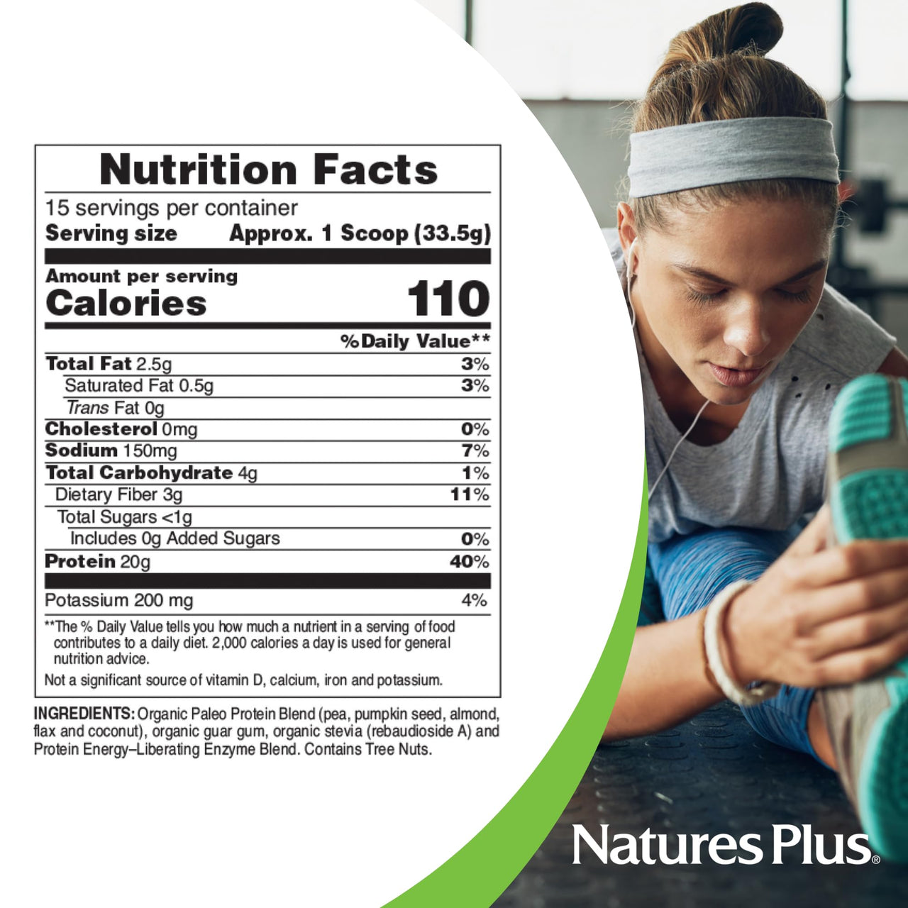 NaturesPlus Organic Paleo Protein - 1.49 lbs, 20 g Protein, Vegan Protein Powder - Unflavored, Unsweetened - Certified Organic High Protein Energy Protein - Vegetarian, Gluten-Free - 15 Servings