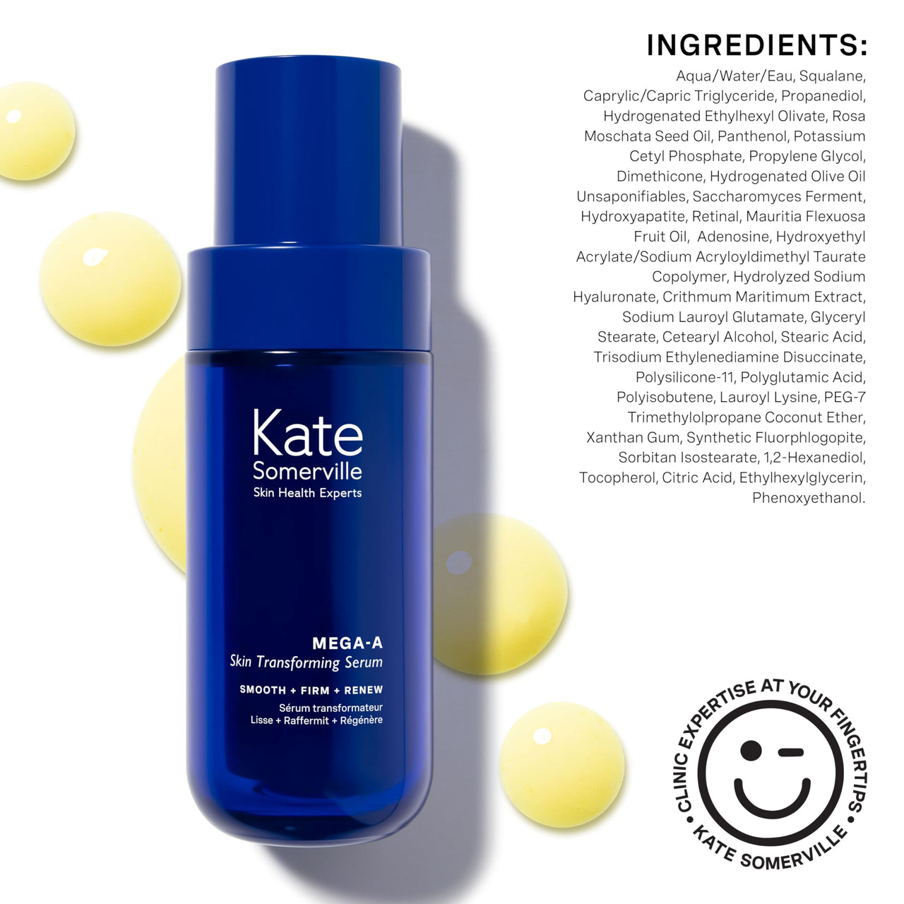 Kate Somerville Mega-A Skin Transforming, Anti-Aging Serum with Hyaluronic Acid For Uneven Texture and Wrinkles, 1 Fl. Oz