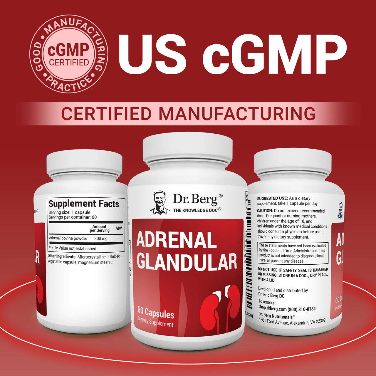 Dr. Berg Adrenal Glandular - Hormone Balance Formula That Supports Healthy Adrenal Function - Adrenal Support Supplement - 60 Capsules