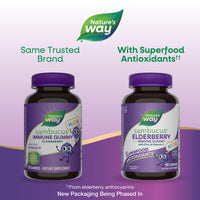 Thumbnail for Nature’s Way Sambucus Kids Elderberry Immune Gummies with Black Elderberry Extract, Daily Immune Support Gummy with Vitamin C and Zinc for Children Ages 2+*, 60 Gummies