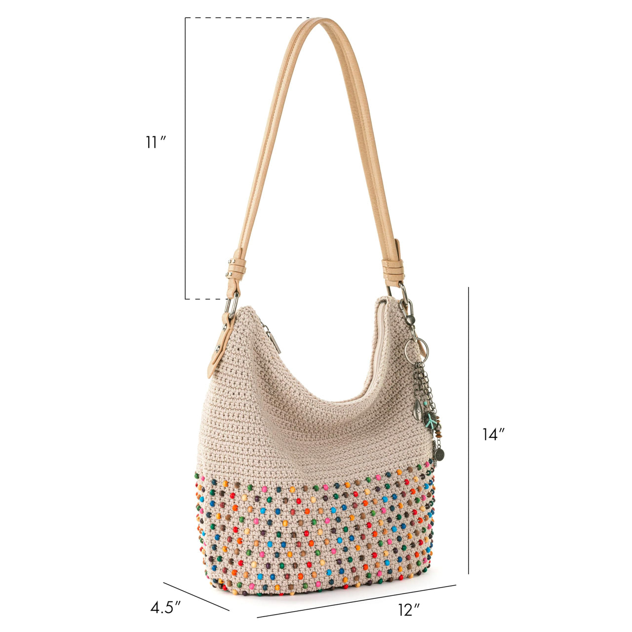 The Sak Womens Hand-crochet, Soft & Slouchy Silhouette, Timeless Elevated Design Sequoia Hobo Bag In Crochet, Shoulder Purse, Ecru Multi Bead, Ecru Multi Bead