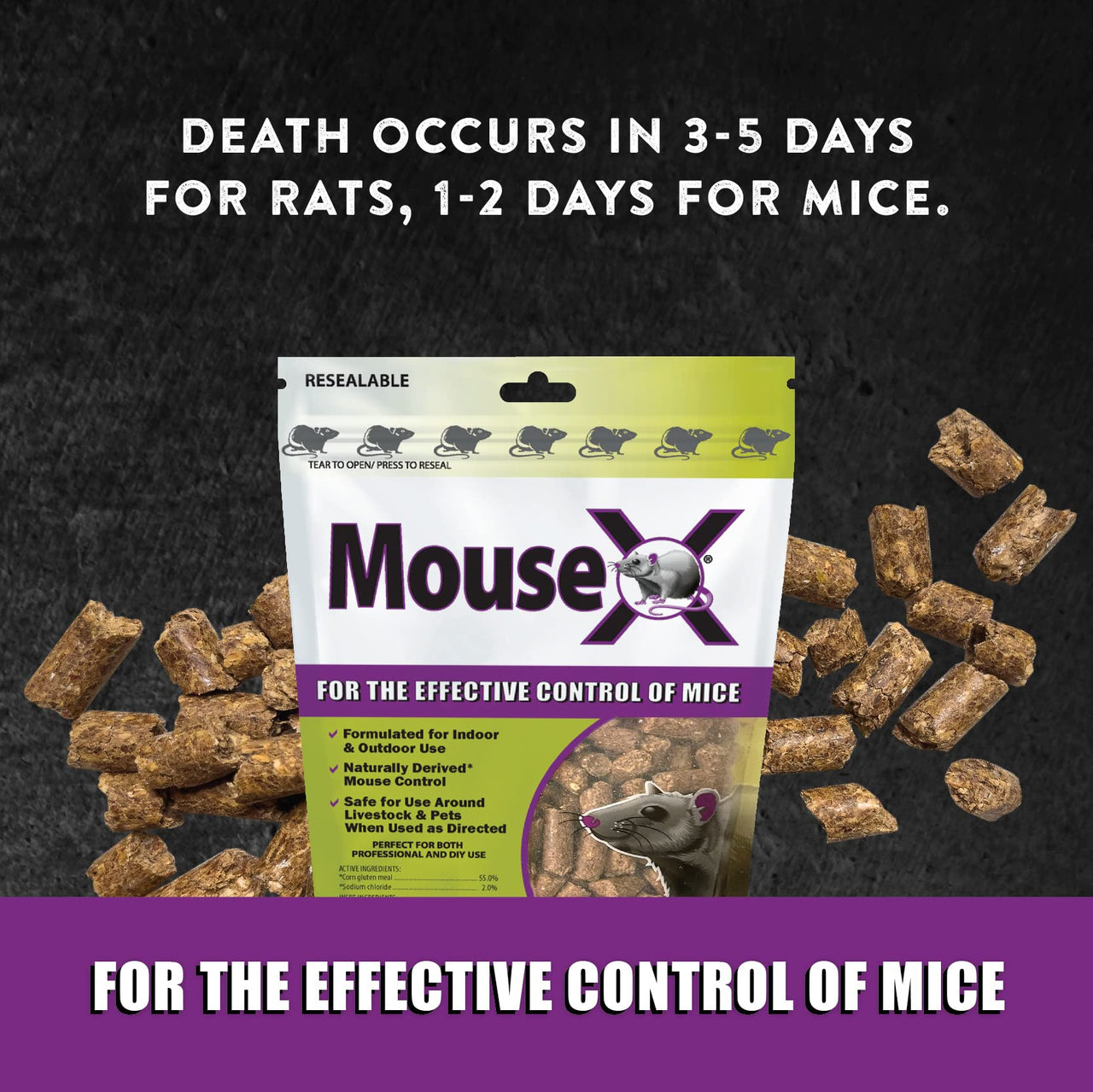 MouseX 1lb Bag, All-Natural Poison Free, Effective Against All Species of Rats and Mice - EcoClear Products