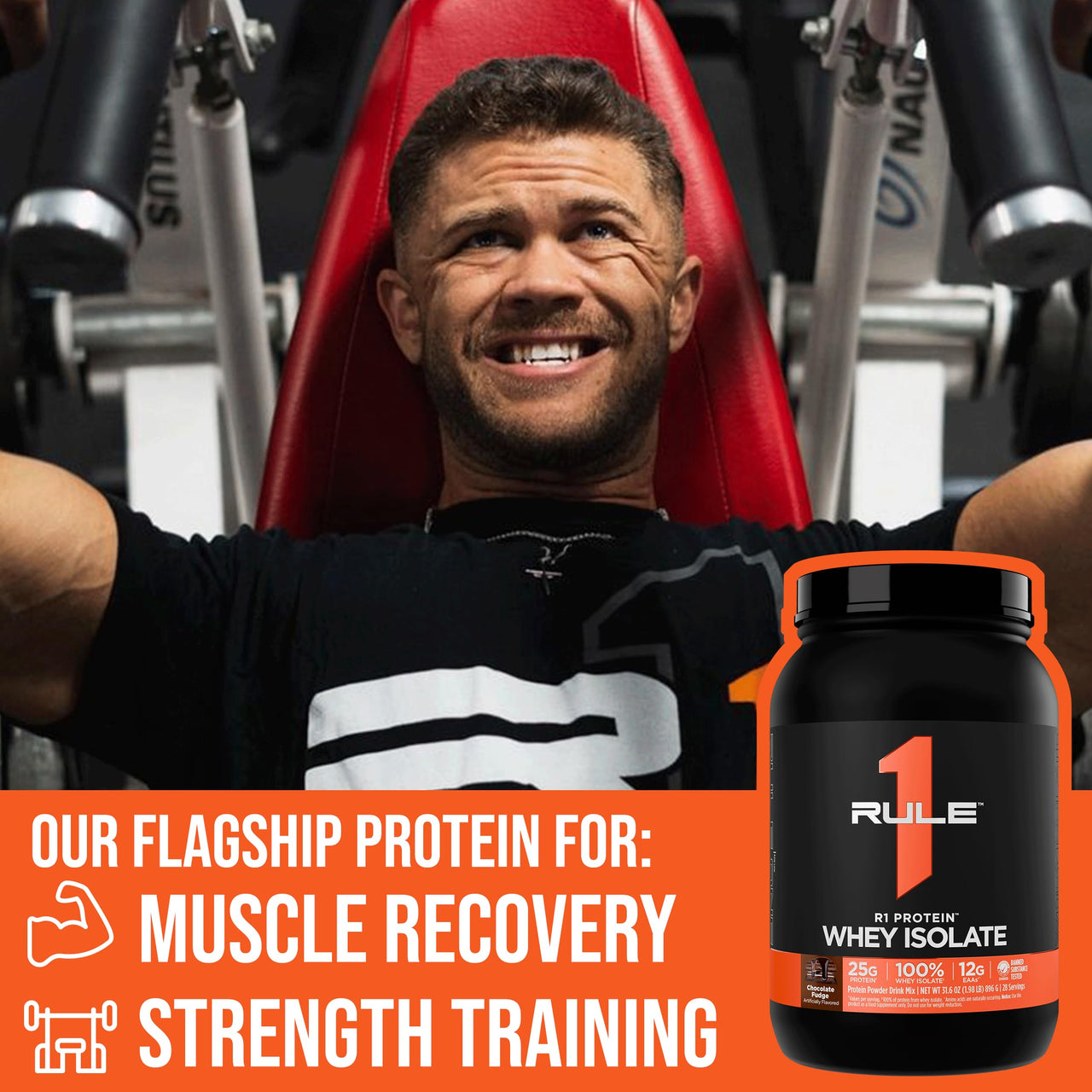 Rule 1 Proteins R1 Protein Whey Isolate - with 25g Protein & 6g BCAA Exclusively from Isolated & Hydrolyzed Sources for Workout Recovery (2 Pounds, Chocolate Fudge)
