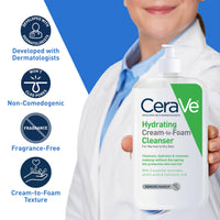 Thumbnail for CeraVe Hydrating Cream To Foam Cleanser, Makeup Remover Face Wash For Dry Skin, Foaming Facial Cleanser With Hyaluronic Acid, Normal To Dry Skin, Fragrance Free & Non Comedogenic, 19 Fluid Ounce