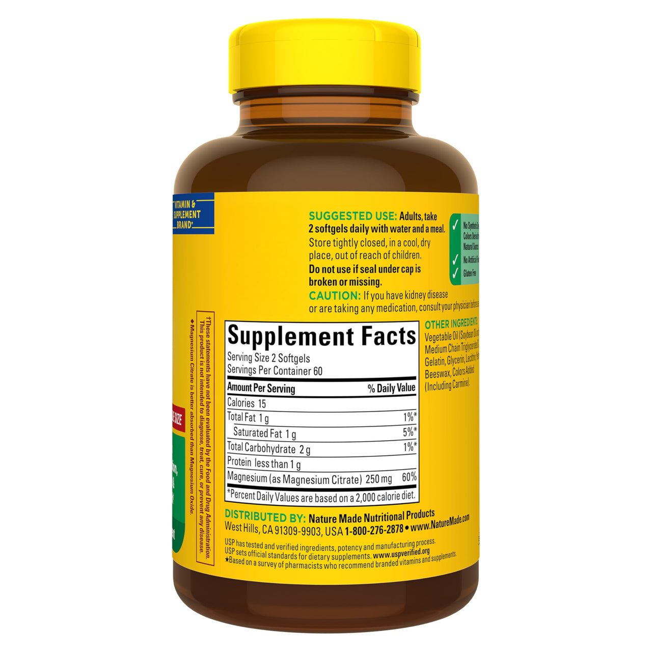 Nature Made Magnesium Citrate 250 mg per serving, Magnesium Supplements for Men and Women, Support for Muscle, Nerve, Bone and Heart, 120 Softgels, 60 Day Supply