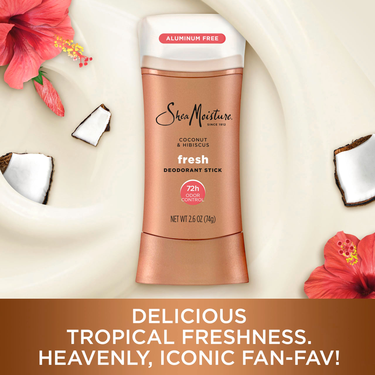 SheaMoisture Deodorant Stick 72h Odor Control Coconut & Hibiscus Fresh Aluminum Free 2.6 oz