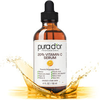 Thumbnail for PURA D'OR 20% Vitamin C Serum 4 Oz - Lightweight Maximum Strength Formula - Retinol, Hyaluronic Acid, Ferulic Acid - Professional Grade Treatment For Face & Eyes, Wrinkles - Men & Women