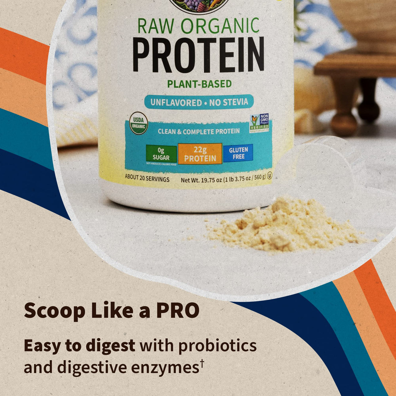 Garden of Life Organic Vegan Protein Powder, Plant Based & BCAAs, Organic Protein Powder with Probiotics & Enzymes, Non-GMO, Gluten-Free Lactose Free 1.2 LB