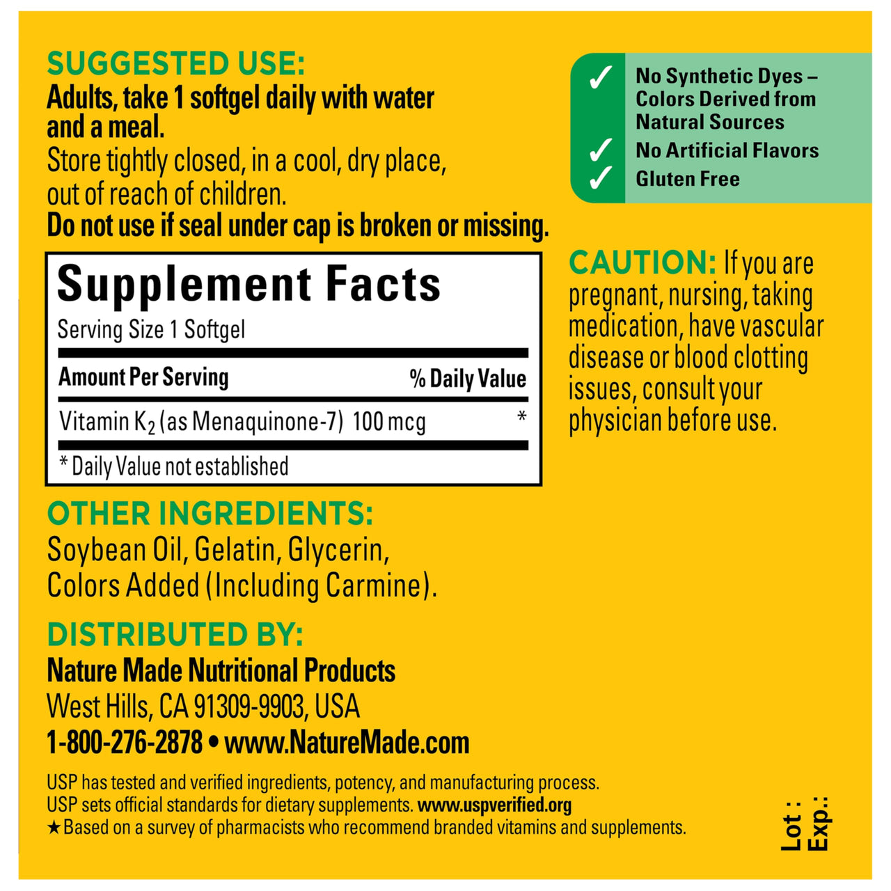 Nature Made Vitamin K2 100 mcg, Healthy Bone Supplements, Vitamin K2 Supplement, 30 Softgels, 30 Day Supply
