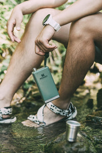 Thumbnail for Stanley Adventure Pre-Party Flask 8 oz | Leakproof Hip Flask | Hinge Connected Never Lose Cap | Insulated Stainless Steel Liquor Container | BPA-Free | Hammertone Green