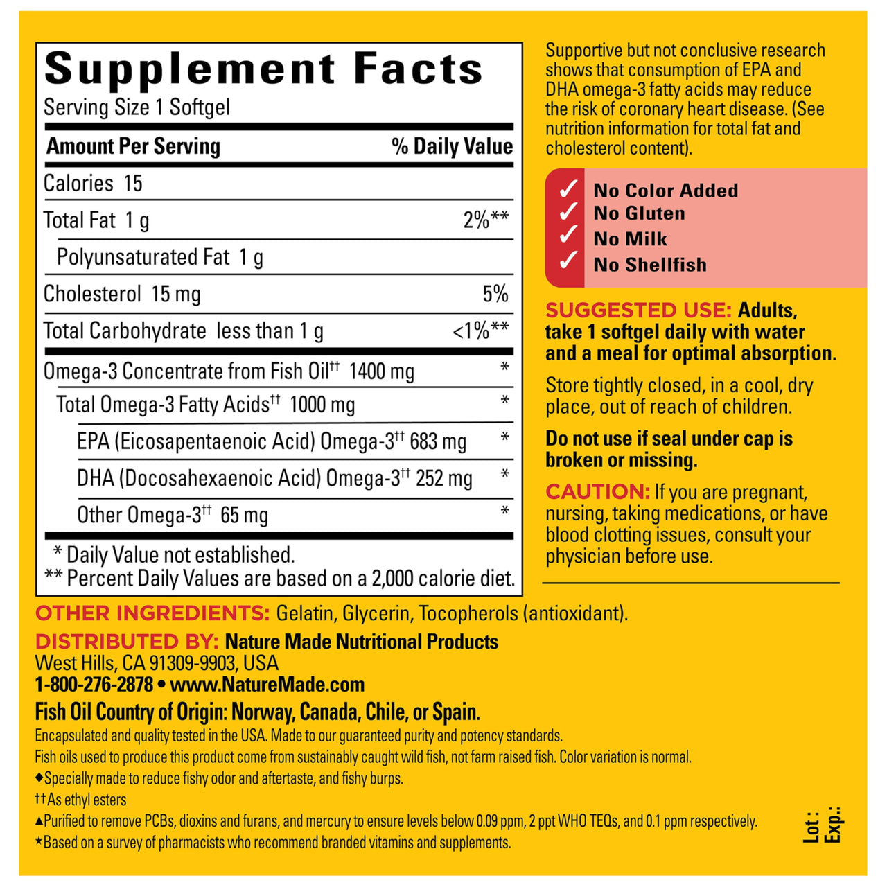 Nature Made Burp Less Ultra Omega 3 Fish Oil Supplements, 1400mg Fish Oil Omega 3 Supplements as Ethyl Esters for Healthy Heart Brain Eyes Support, One Per Day, 90 Softgels