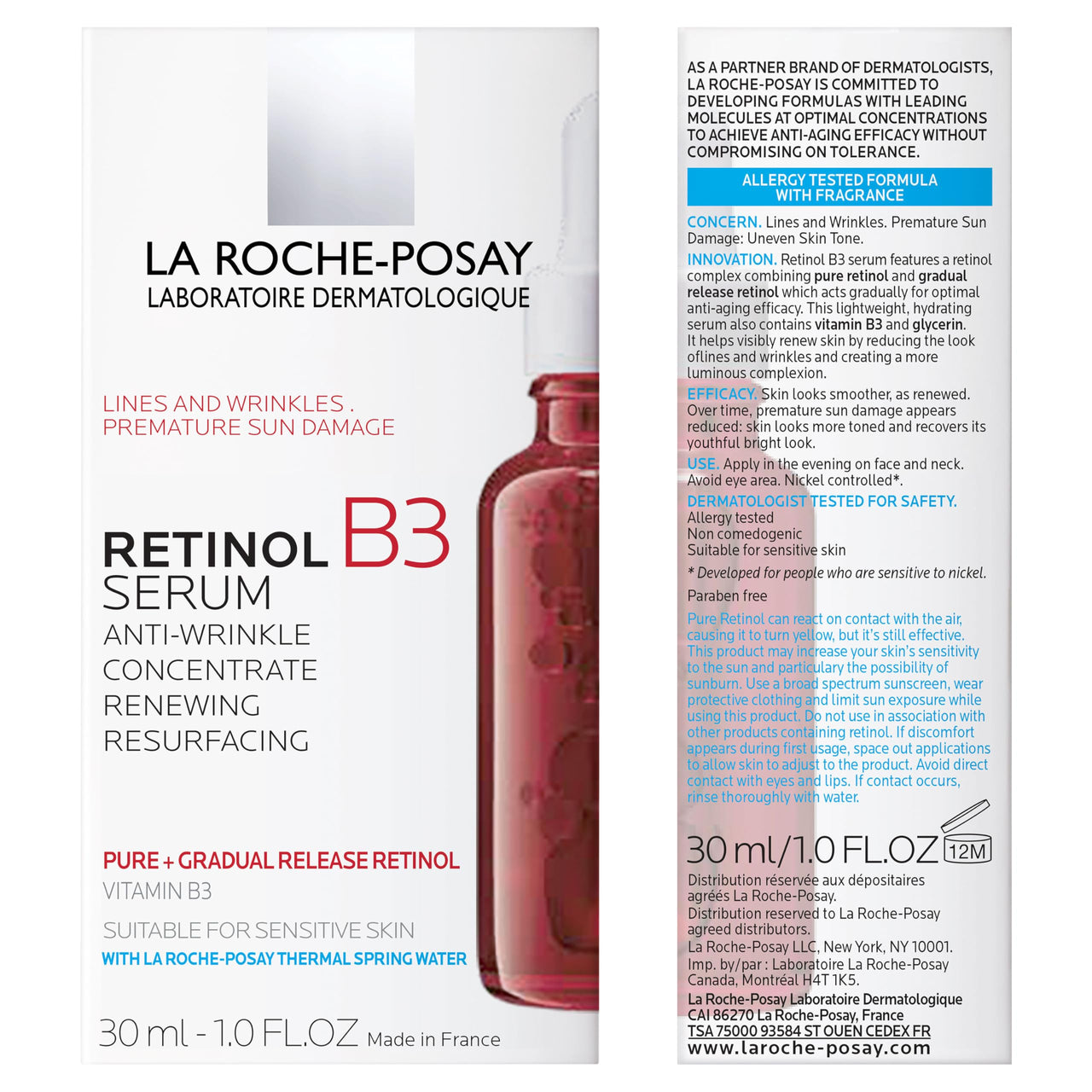 La Roche-Posay Pure Retinol Face Serum with Vitamin B3, Anti Aging Face Serum for Lines, Wrinkles & Premature Sun Damage to Resurface & Hydrate, Suitable for Sensitive Skin, 1.0 Fl. Oz